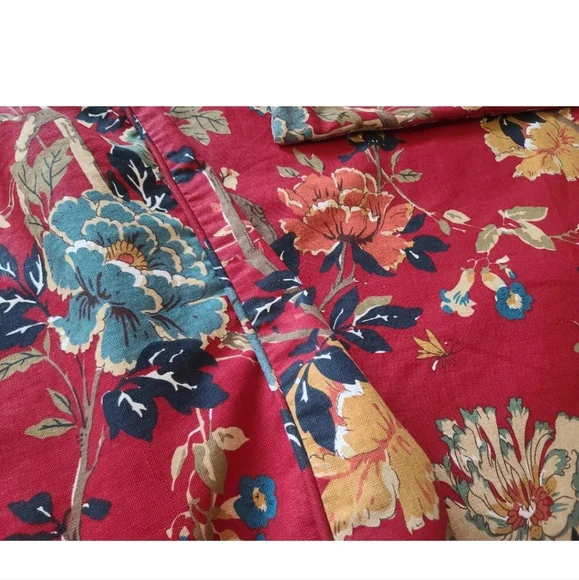 Pottery Barn Red Floral Linen Blend Brighton King Duvet Cover Square Sham Set - Picture 3 of 6